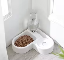 Cat drinking from the automatic pet water and food bowl set